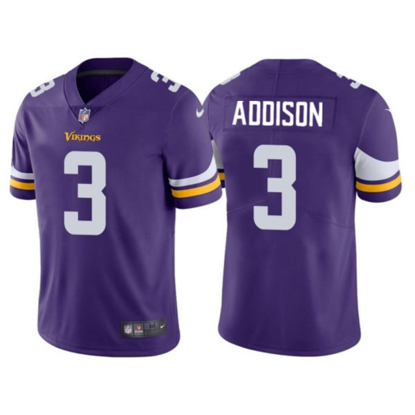 Men’s Minnesota Vikings #3 Jordan Addison Purple 2023 Draft Vapor Untouchable Limited Stitched Jersey