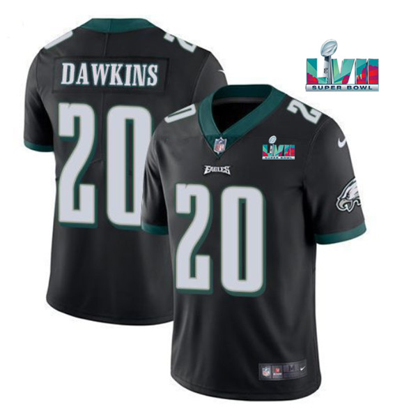 Men’s Philadelphia Eagles #20 Brian Dawkins Black Super Bowl LVII Patch Vapor Untouchable Limited Stitched Jersey