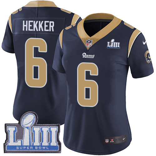 #6 Limited Johnny Hekker Navy Blue Nike NFL Home Women’s Jersey Los Angeles Rams Vapor Untouchable Super Bowl LIII Bound