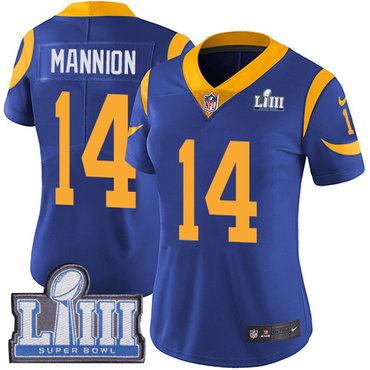 #14 Limited Sean Mannion Royal Blue Nike NFL Alternate Women’s Jersey Los Angeles Rams Vapor Untouchable Super Bowl LIII Bound