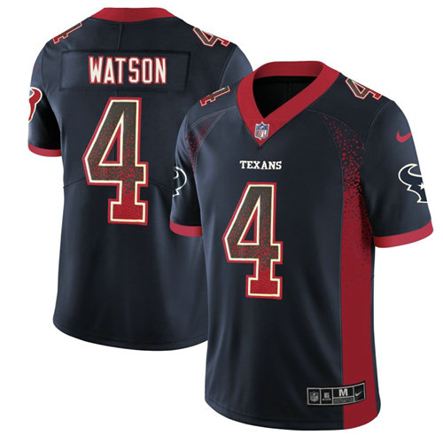 Men’s Nike Houston Texans #4 Deshaun Watson Navy Blue Team Color Stitched NFL Limited Rush Drift Fashion Jersey