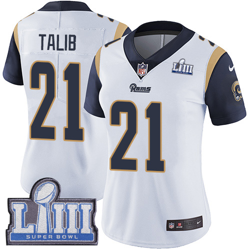 #21 Limited Aqib Talib White Nike NFL Road Women’s Jersey Los Angeles Rams Vapor Untouchable Super Bowl LIII Bound