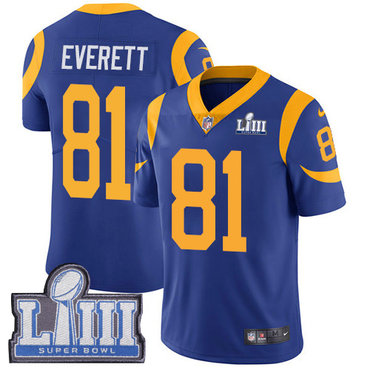 #81 Limited Gerald Everett Royal Blue Nike NFL Alternate Men’s Jersey Los Angeles Rams Vapor Untouchable Super Bowl LIII Bound