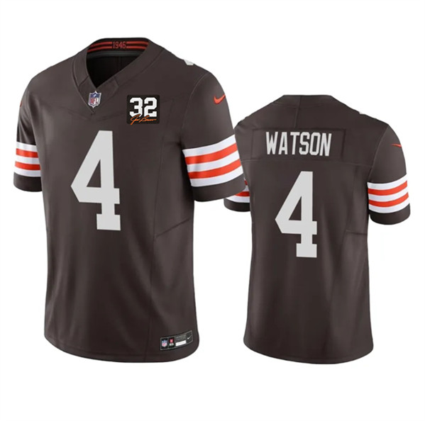 Men’s Cleveland Browns #4 Deshaun Watson Brown 2023 F.U.S.E. With Jim Brown Memorial Patch Vapor Untouchable Limited Football Stitched Jersey