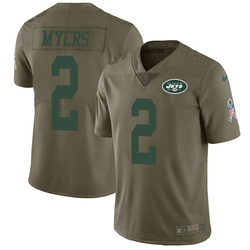 Nike Jets #2 Jason Myers Olive Men’s Stitched NFL Limited 2017 Salute to Service Jersey