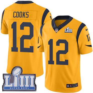 Men’s Los Angeles Rams #12 Brandin Cooks Gold Nike NFL Rush Vapor Untouchable Super Bowl LIII Bound Limited Jersey