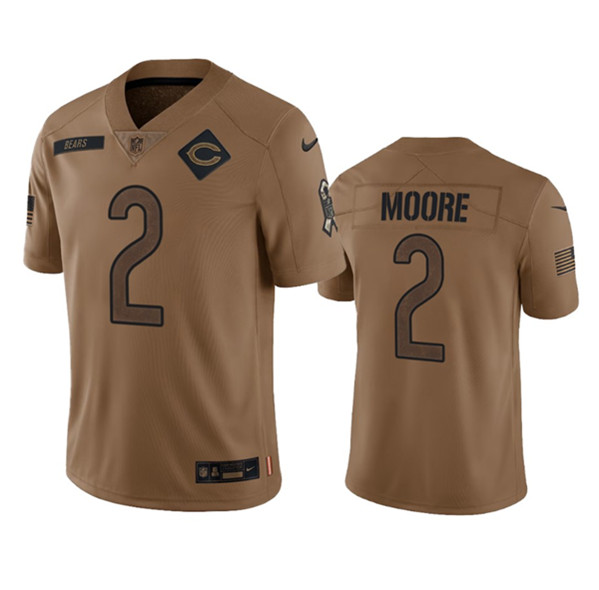 Men’s Chicago Bears #2 DJ Moore 2023 Brown Salute To Service Limited Football Stitched Jersey