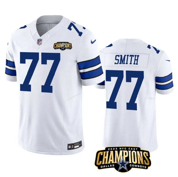 Men’s Dallas Cowboys #77 Tyron Smith White 2023 F.U.S.E. NFC East Champions Patch Football Stitched Jersey