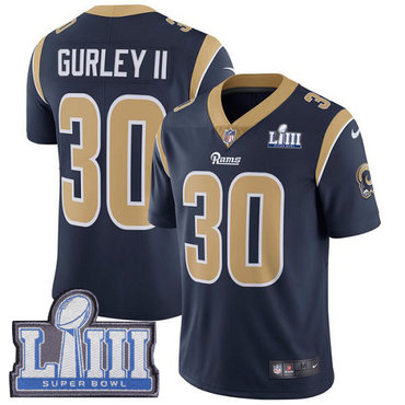 Men’s Los Angeles Rams #30 Todd Gurley Navy Blue Nike NFL Home Vapor Untouchable Super Bowl LIII Bound Limited Jersey