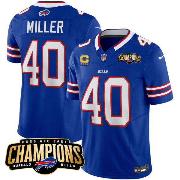 Men’s Buffalo Bills #40 Von Miller Blue 2023 F.U.S.E. AFC East Champions With 4-star C Ptach Football Stitched Jersey