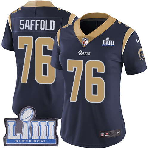 #76 Limited Rodger Saffold Navy Blue Nike NFL Home Women’s Jersey Los Angeles Rams Vapor Untouchable Super Bowl LIII Bound