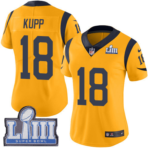 Women’s Los Angeles Rams #18 Cooper Kupp Gold Nike NFL Rush Vapor Untouchable Super Bowl LIII Bound Limited Jersey