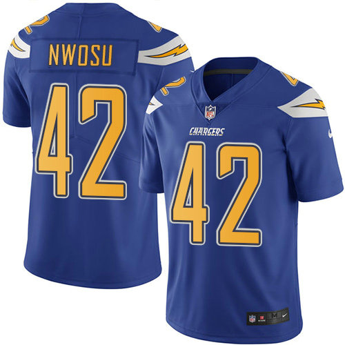Men’s Nike Los Angeles Chargers #42 Uchenna Nwosu Electric Blue Stitched NFL Limited Rush Jersey