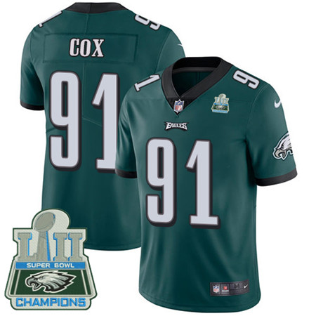 Nike Eagles #91 Fletcher Cox Midnight Green Team Color Super Bowl LII Champions Men’s Stitched NFL Vapor Untouchable Limited Jersey