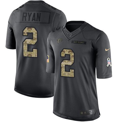 Nike Falcons #2 Matt Ryan Black Men’s Stitched NFL Limited 2016 Salute To Service Jersey