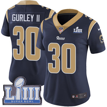 #30 Limited Todd Gurley Navy Blue Nike NFL Home Women’s Jersey Los Angeles Rams Vapor Untouchable Super Bowl LIII Bound