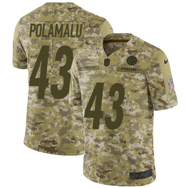 Nike Steelers #43 Troy Polamalu Camo Men’s Stitched NFL Limited 2018 Salute To Service Jersey
