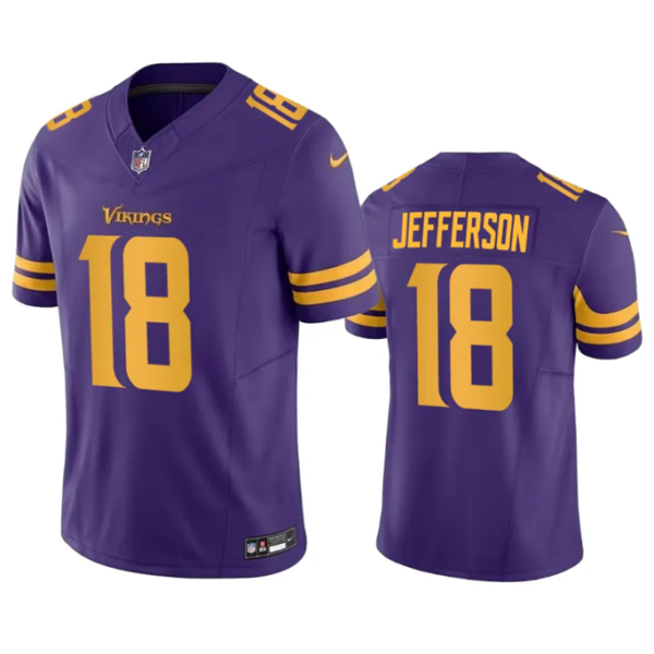 Men’s Minnesota Vikings #18 Justin Jefferson Purple 2023 F.U.S.E. Color Rush Stitched Jersey