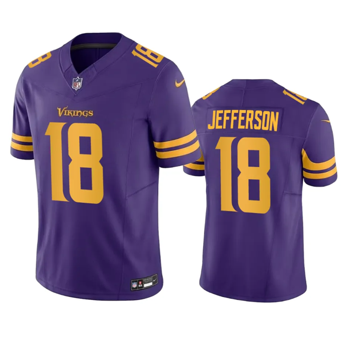 Men’s Minnesota Vikings #18 Justin Jefferson Purple 2023 F.U.S.E. Color Rush Stitched Jersey