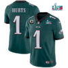 Men’s Philadelphia Eagles #1 Jalen Hurts Green Super Bowl LVII Patch And 2-star C Patch Vapor Untouchable Limited Stitched Jersey