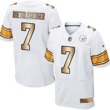 Nike Steelers #7 Ben Roethlisberger White Men’s Stitched NFL Elite Gold Jersey