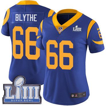 #66 Limited Austin Blythe Royal Blue Nike NFL Alternate Women’s Jersey Los Angeles Rams Vapor Untouchable Super Bowl LIII Bound