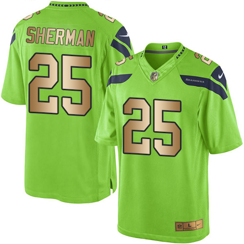 Nike Seahawks #25 Richard Sherman Green Men’s Stitched NFL Limited Gold Rush Jersey