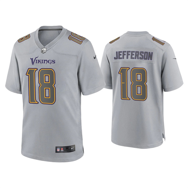 Men’s Minnesota Vikings #18 Justin Jefferson Gray Atmosphere Fashion Stitched Game Jersey