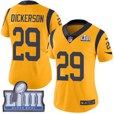 #29 Limited Eric Dickerson Gold Nike NFL Women’s Jersey Los Angeles Rams Rush Vapor Untouchable Super Bowl LIII Bound