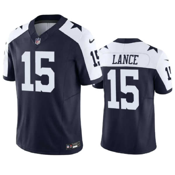 Men’s Dallas Cowboys #15 Trey Lance Navy 2023 F.U.S.E. Thanksgiving Limited Stitched Football Jersey