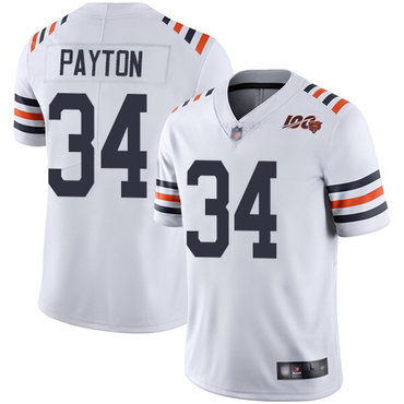 Men’s Chicago Bears #34 Walter Payton Nike White 2019 100th Season Alternate Classic Retired Player Limited Jersey