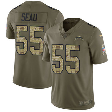 Nike Chargers #55 Junior Seau Olive Camo Men’s Stitched NFL Limited 2017 Salute To Service Jersey