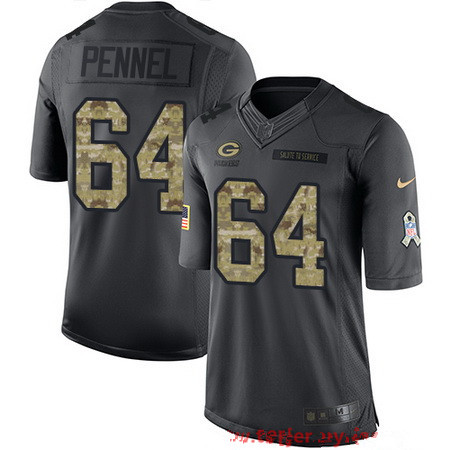 Men’s Green Bay Packers #64 Mike Pennel Black Anthracite 2016 Salute To Service Stitched NFL Nike Limited Jersey