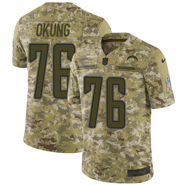 Nike Chargers #76 Russell Okung Camo Men’s Stitched NFL Limited 2018 Salute To Service Jersey