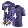 Men’s Baltimore Ravens #4 Zay Flowers Purple 2023 F.U.S.E With Patch Throwback Vapor Limited Stitched Jersey