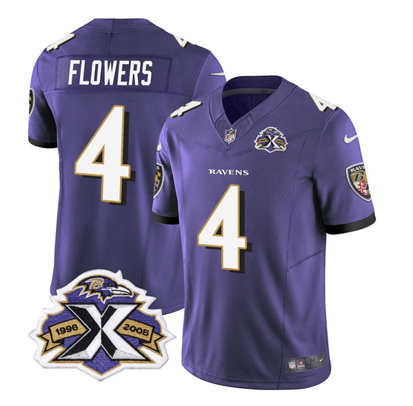 Men’s Baltimore Ravens #4 Zay Flowers Purple 2023 F.U.S.E With Patch Throwback Vapor Limited Stitched Jersey
