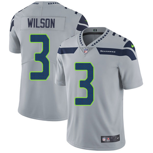 Nike Seattle Seahawks #3 Russell Wilson Grey Alternate Men’s Stitched NFL Vapor Untouchable Limited Jersey