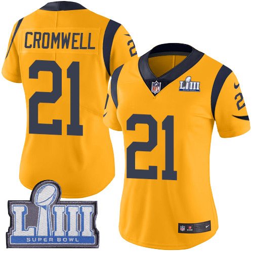 #21 Limited Nolan Cromwell Gold Nike NFL Women’s Jersey Los Angeles Rams Rush Vapor Untouchable Super Bowl LIII Bound