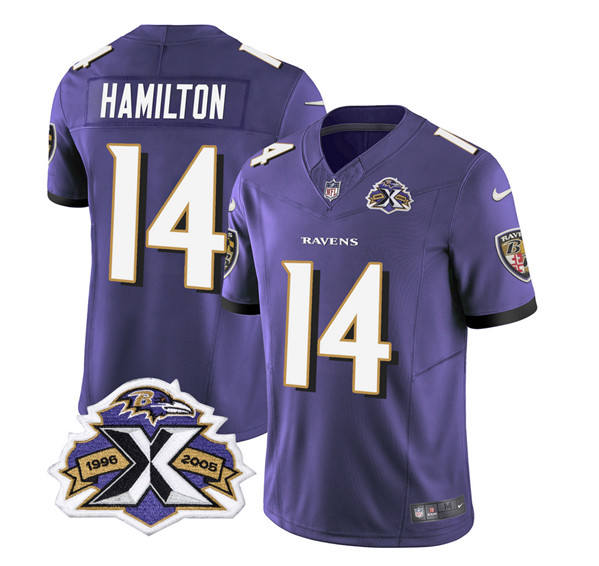 Men’s Baltimore Ravens #14 Kyle Hamilton Purple 2023 F.U.S.E With Patch Throwback Vapor Limited Stitched Jersey