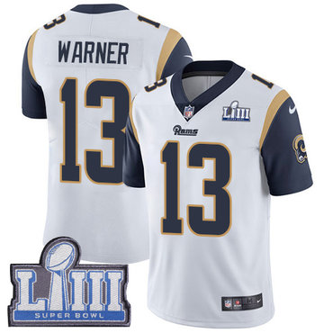 #13 Limited Kurt Warner White Nike NFL Road Men’s Jersey Los Angeles Rams Vapor Untouchable Super Bowl LIII Bound