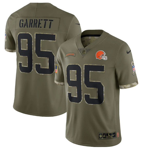 Men’s Cleveland Browns #95 Myles Garrett 2022 Olive Salute To Service Limited Stitched Jersey
