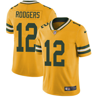 Nike Green Bay Packers #12 Aaron Rodgers Yellow Men’s Stitched NFL Limited Rush Jersey