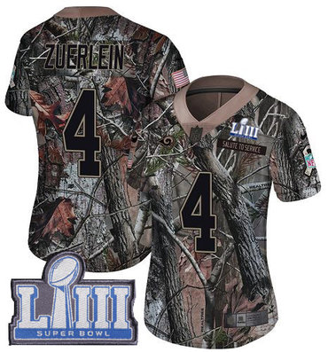 #4 Limited Greg Zuerlein Camo Nike NFL Women’s Jersey Los Angeles Rams Rush Realtree Super Bowl LIII Bound