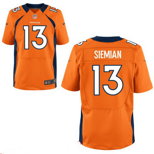 Men’s Denver Broncos #13 Trevor Siemian Orange Team Color Stitched NFL Nike Elite Jersey