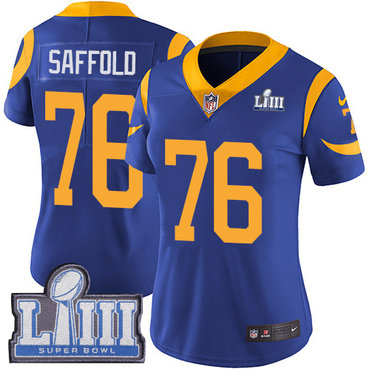 #76 Limited Rodger Saffold Royal Blue Nike NFL Alternate Women’s Jersey Los Angeles Rams Vapor Untouchable Super Bowl LIII Bound