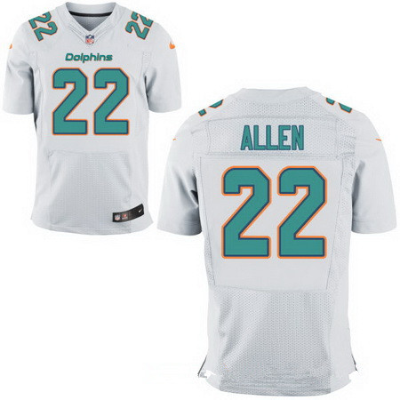 Men’s Miami Dolphins #22 Nate Allen White Road Stitched NFL Nike Elite Jersey
