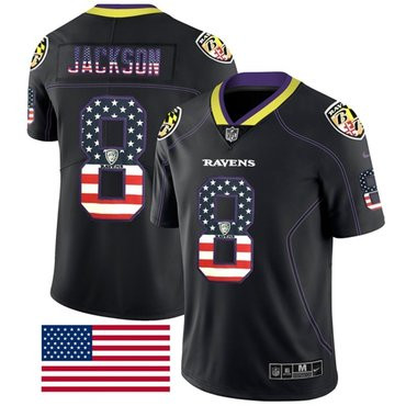 Nike Baltimore Ravens #8 Lamar Jackson Black Men’s Stitched NFL Limited Rush USA Flag Jersey