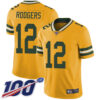 Packers #12 Aaron Rodgers Yellow Men’s Stitched Football Limited Rush 100th Season Jersey