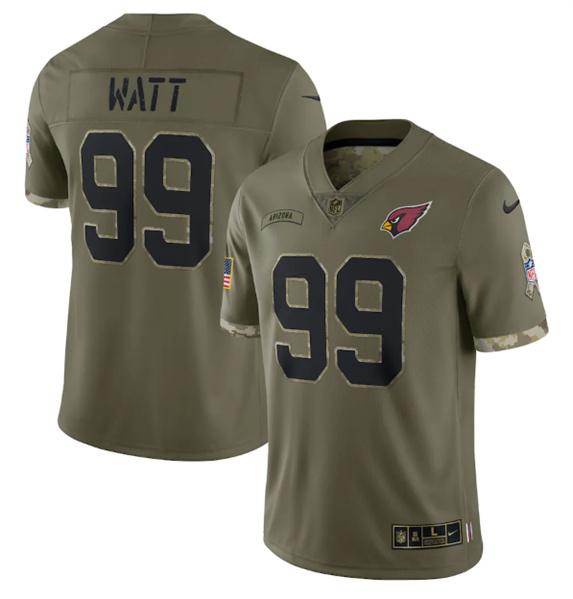 Men’s Arizona Cardinals #99 J.J. Watt 2022 Olive Salute To Service Limited Stitched Jersey