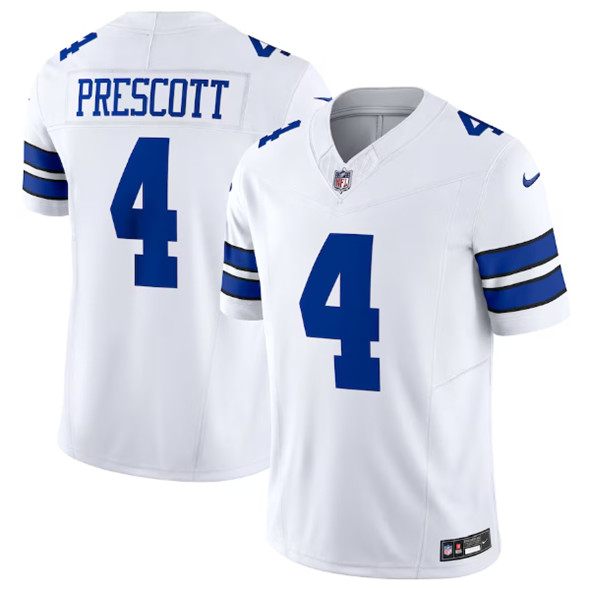 Men’s Dallas Cowboys #4 Dak Prescott White 2023 F.U.S.E. Vapor Limited Stitched Football Jersey